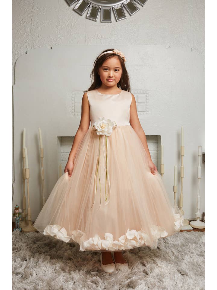 Kid's Dream - Wholesale Dress - Kids - Blush Satin Flower Petal Girls Dress with Plus Sizes
