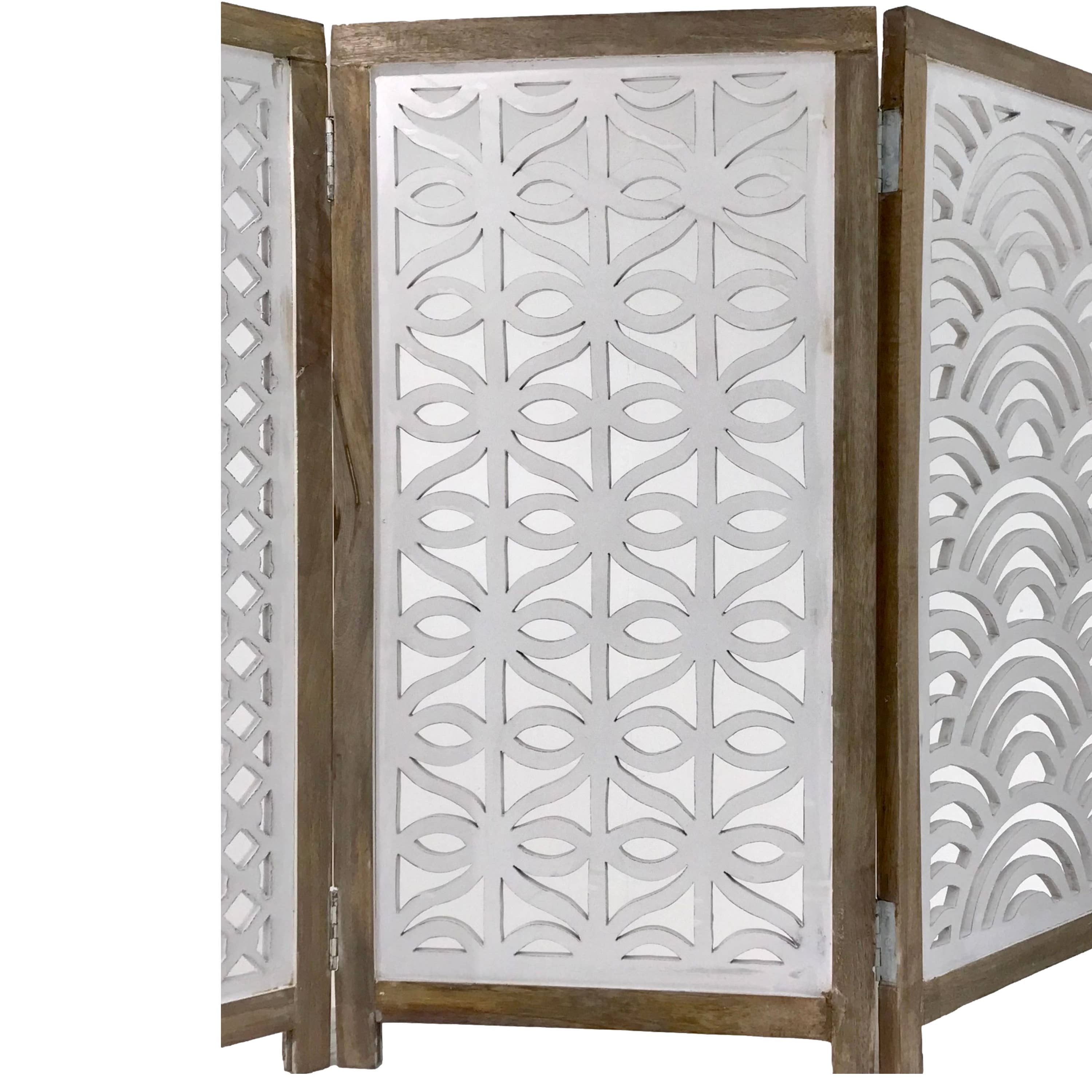 Wilco Home - Wholesale Decorative Panel - Hand-Carved Wood Charcuterie Screen-White Washed Finish5
