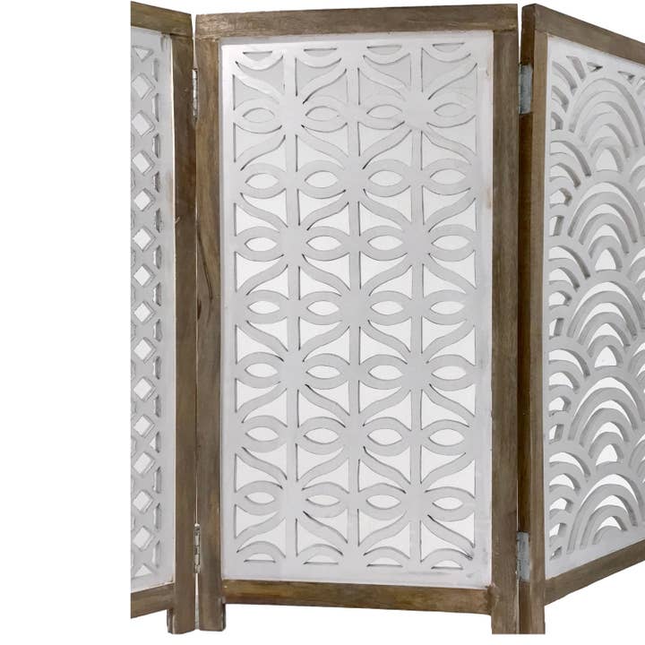 Wilco Home - Wholesale Decorative Panel - Hand-Carved Wood Charcuterie Screen-White Washed Finish5