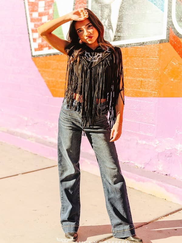 Jeans in denim elasticizzato a vita media con lavaggio stone plus (33 pollici) per la vendita all'ingrosso da parte di LUCKY & BLESSED