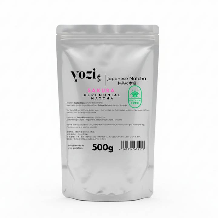 Confezione scorta da 500g di Ceremonial Sakura Matcha da Kagoshima, fiori di ciliegio giapponesi | Tè matcha senza pesticidi per la vendita all'ingrosso da parte di Biomatea