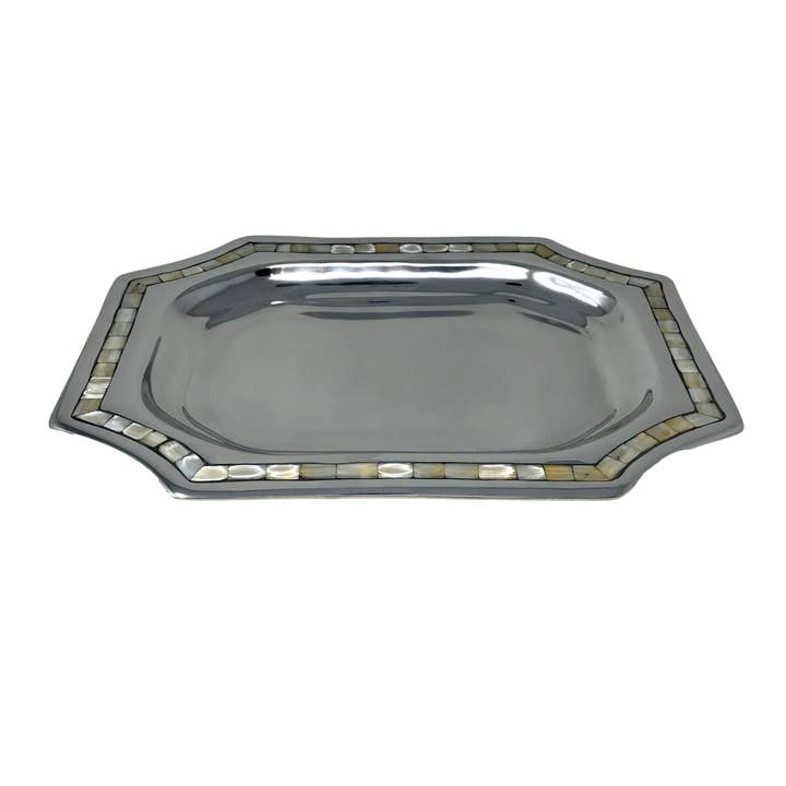 Aluminium Rect. Plateau de charcuterie avec incrustation de nacre pour la vente par Wilco Home