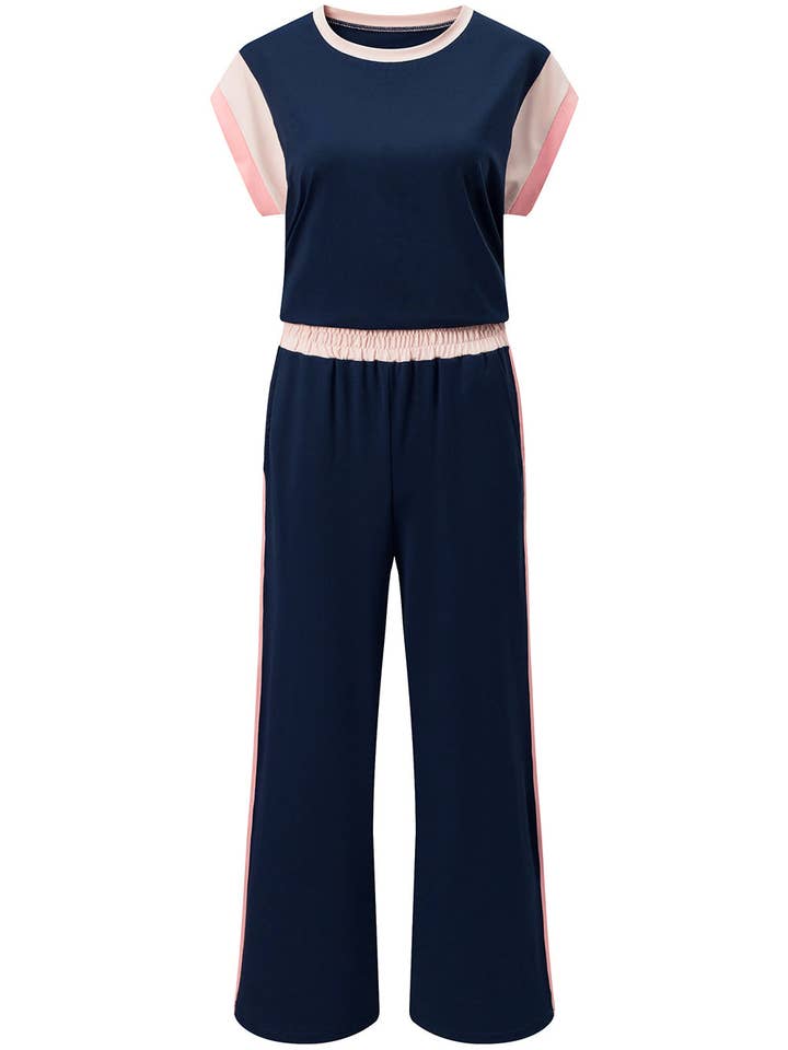 LALA LOO – wholesale Lounge set – Women's – LALALOO Colorblock Short Sleeve Top And Pants Set2