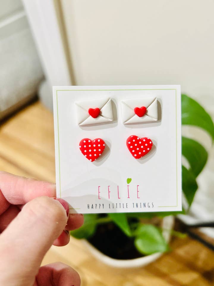 Valentine's Day Heart & Envelope Stud Earrings Set for wholesale by Eflie