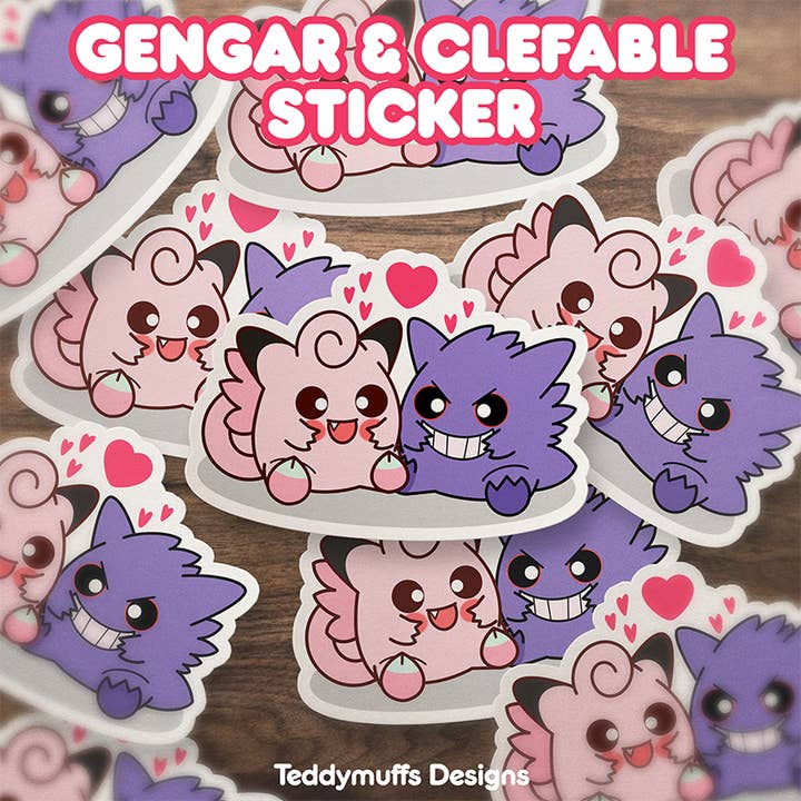 Gengar & Clefable Sticker | Pokemon for wholesale by Teddymuffs Designs