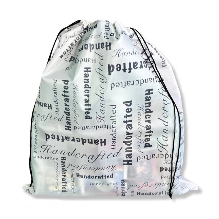 “Handcrafted” Drawstring Dust Bag for wholesale by More Me Know