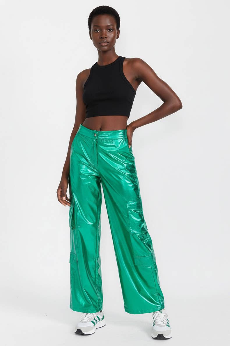 5besties inc - Wholesale Pants - Women's - CARGO POCKETS METALLIC WIDE LEG PANTS4