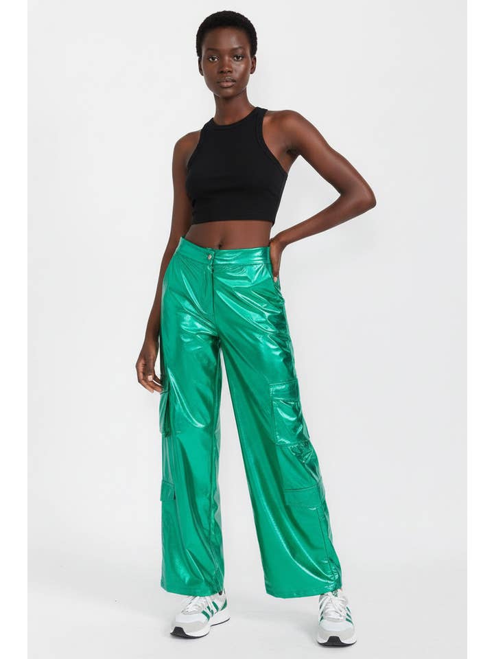 5besties inc - Wholesale Pants - Women's - CARGO POCKETS METALLIC WIDE LEG PANTS4