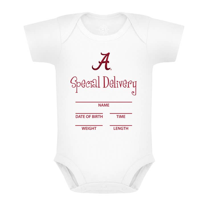 Alabama Crimson Tide Newborn Special Delivery Bodysuit for wholesale by Creative Knitwear