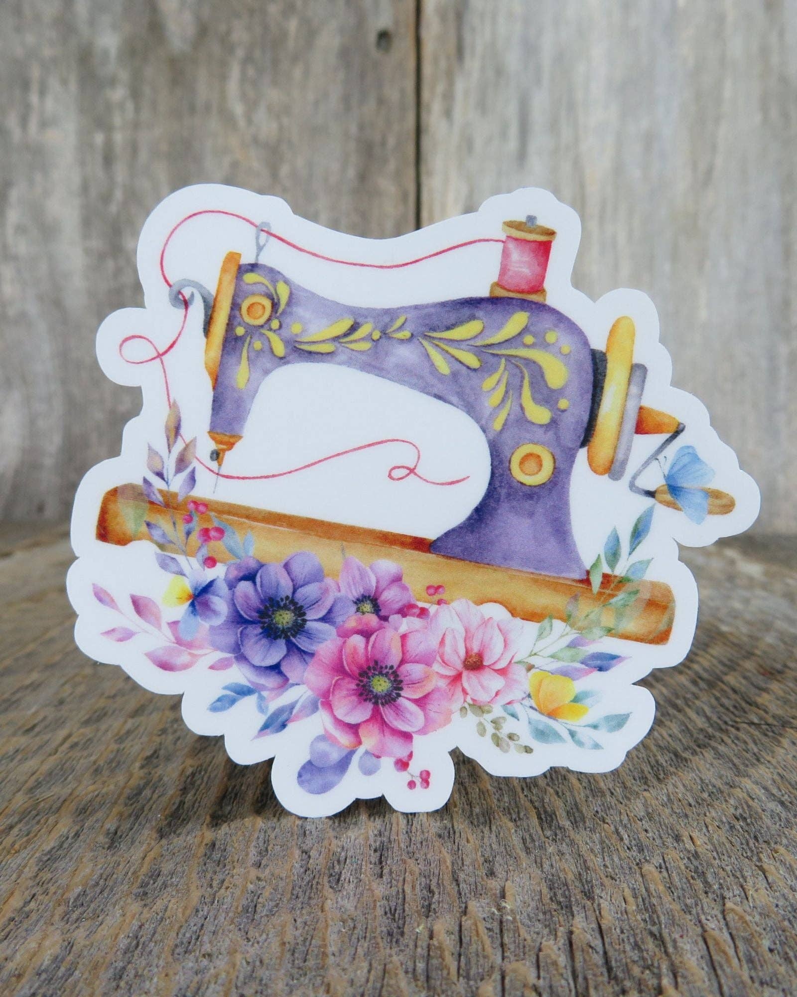 Kirk's Krafts - Wholesale Sticker - Vintage Sewing Machine Sticker Waterproof Flowers Full Color Waterproof Quilters Sewers2