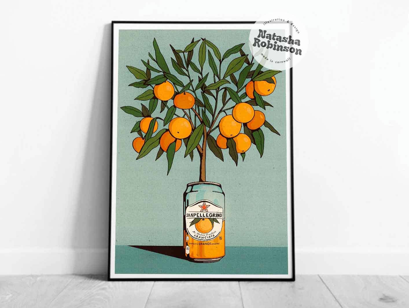 Natasha Robinson - Wholesale Art Print - San Pellegrino and Orange Tree Illustration Art Print in A3