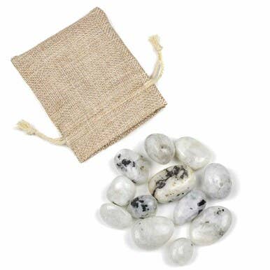 12 pierres de lune polies dans un sac en jute pour la vente par Cherry Tree Beads