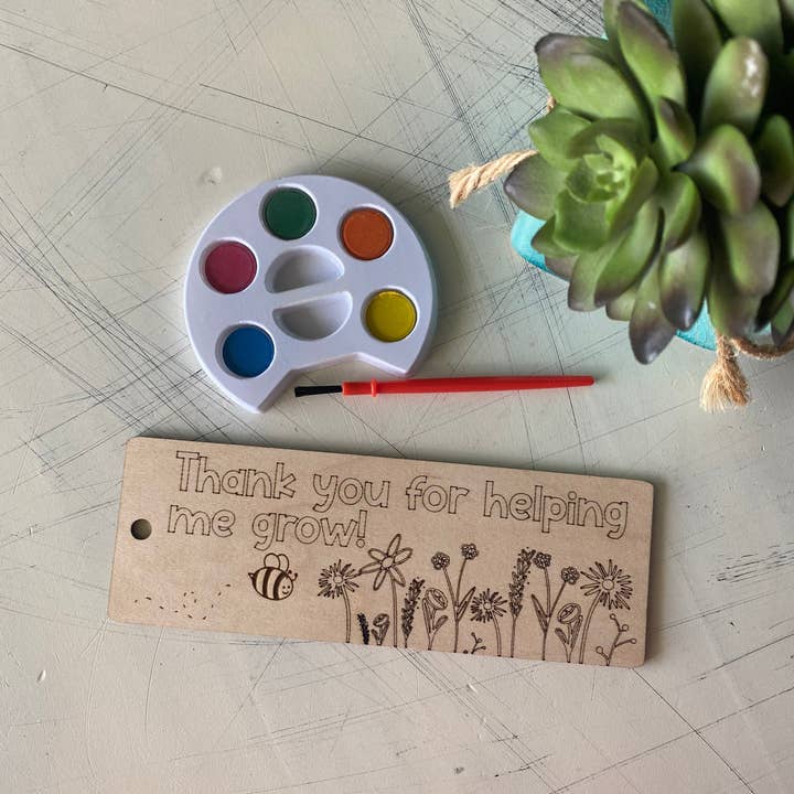 Novotny Designs - Wholesale DIY Craft Kit - Thank you for helping me grow bookmark craft kit with wood bookmark + watercolors
