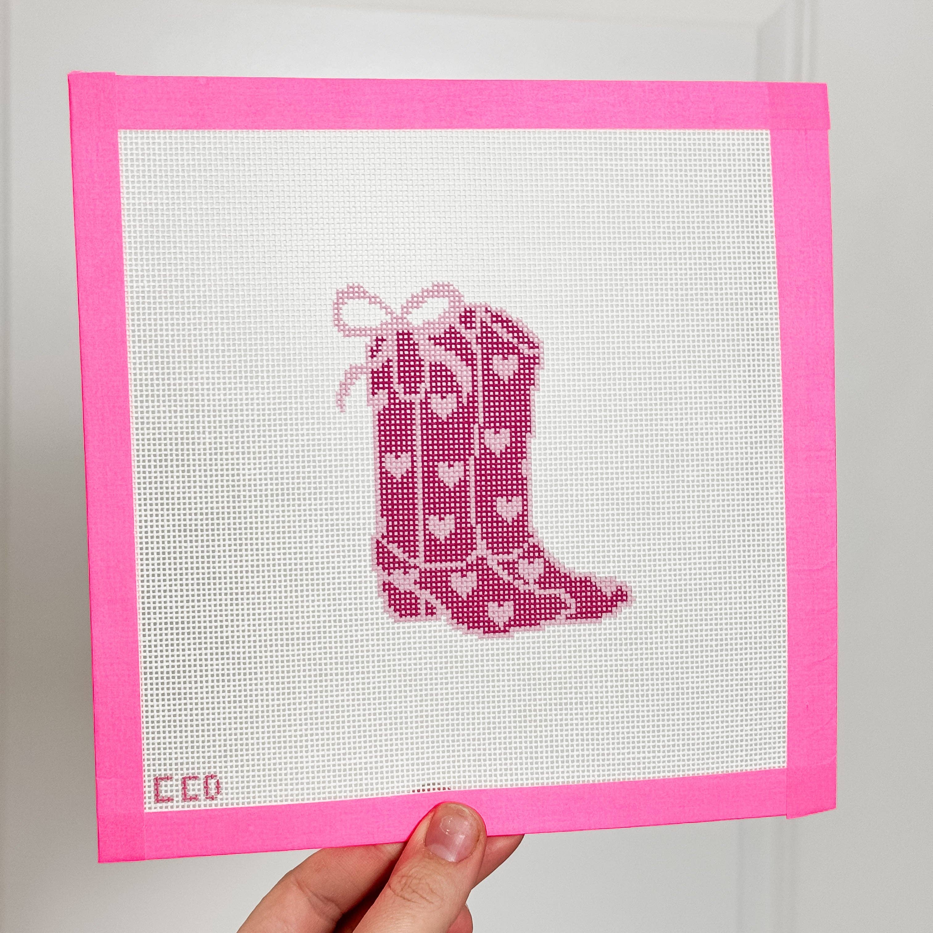 Cotswold Co Designs - Wholesale Embroidery/Cross Stitch Supplies - Hand-Painted Heart Coquette Cowgirl Boot Needlepoint Canvas | 4” Design | 18 Mesh Southern-Inspired Design6