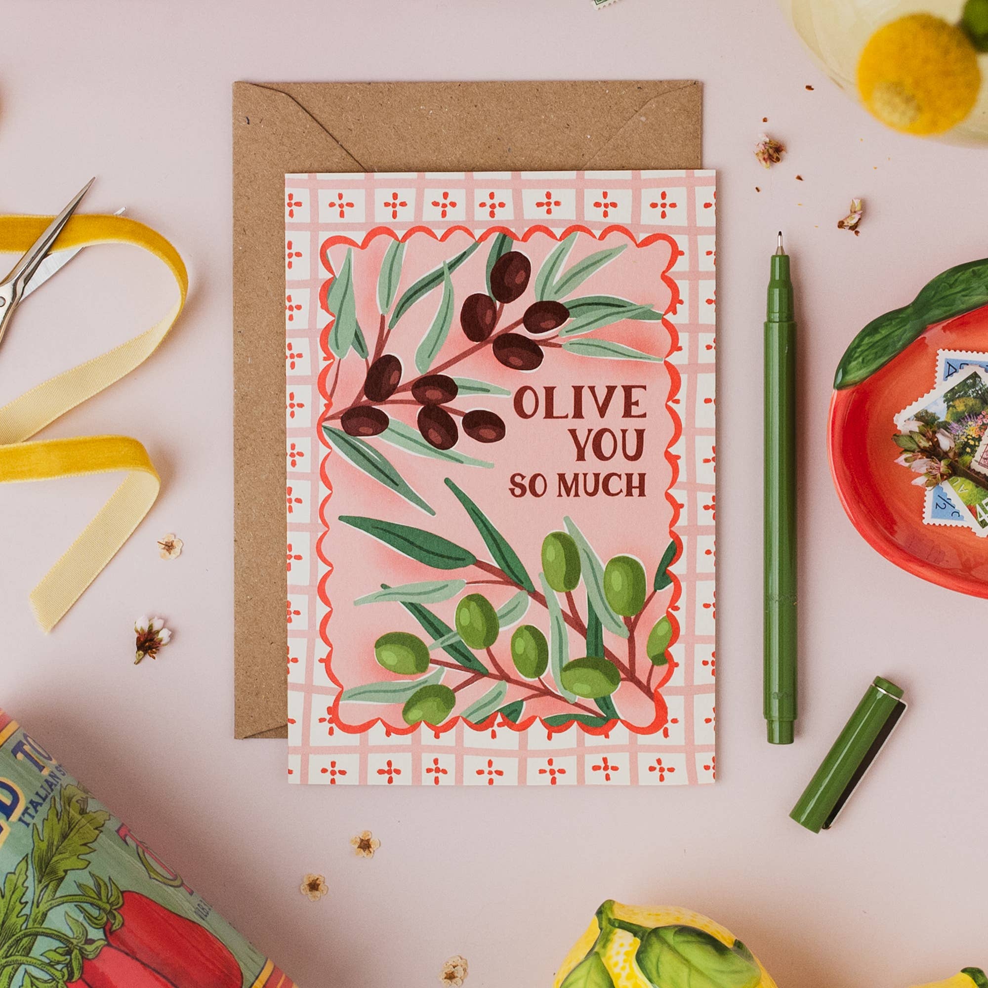Jessie Maeve Studio - Wholesale Valentine's Day Card - Olive You So Much Valentine's Card - A6 Elegant Texture Card5