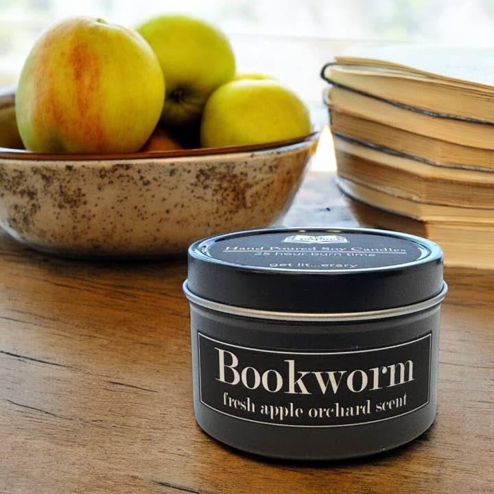 Fly Paper Products - Wholesale Travel Candles - Bookworm 4oz Candle Fresh Apple Orchard Scent