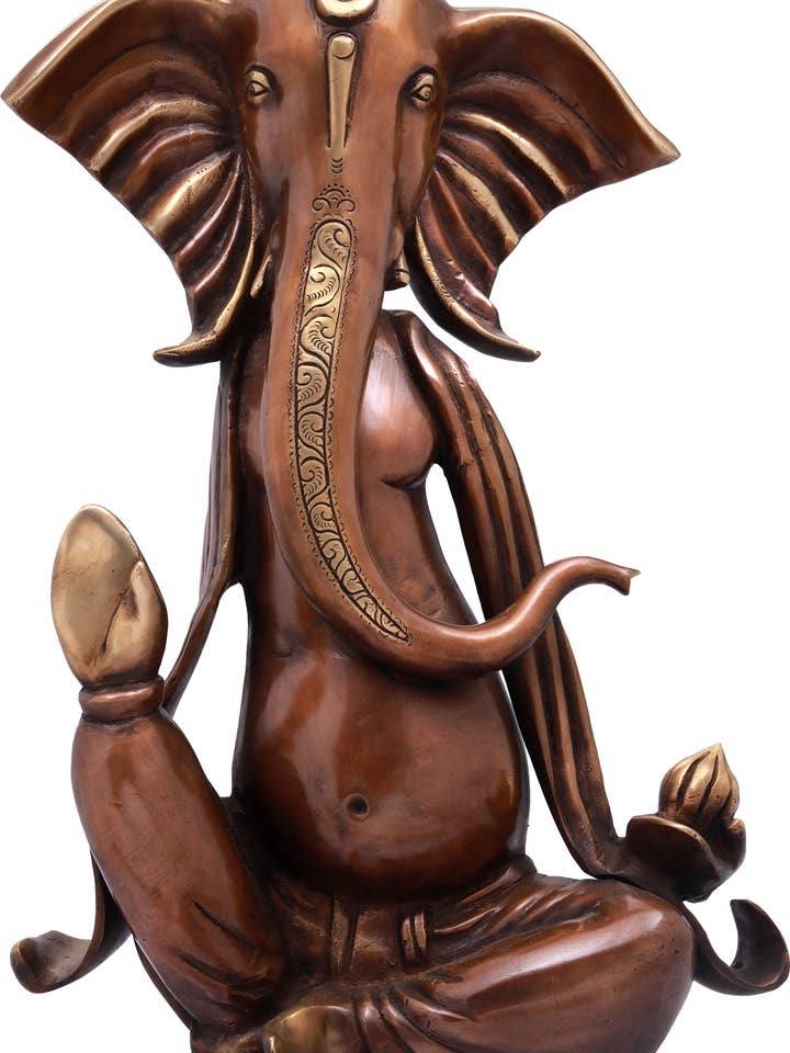 15" The Ganesha Silhouette In Brass Statue | Handmade Idol for wholesale by Exotic India Art