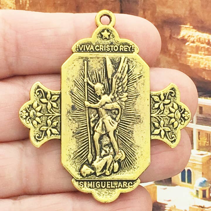 Treasure Island Jewelry - Wholesale Individual Charm/Pendant - 2 Spanish St Michael Charm Pendant Gold by TIJC SP1538