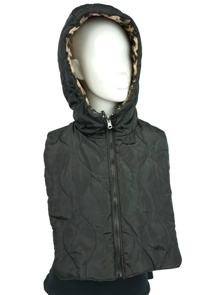 Anais - Wholesale Hoodie - Women's - Reversible black/leopard hooded balaclava GL0292