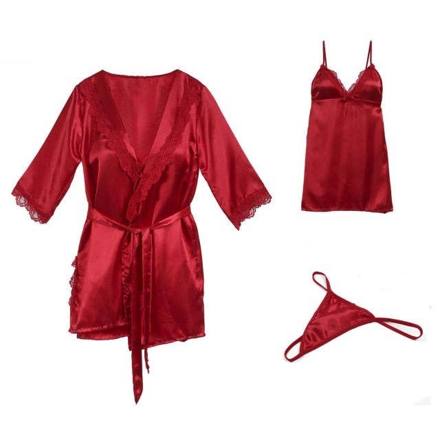 3 Piece Babydoll Nightdress Sets Women Sleepwear Solid Colors for wholesale by The Lounge Edit