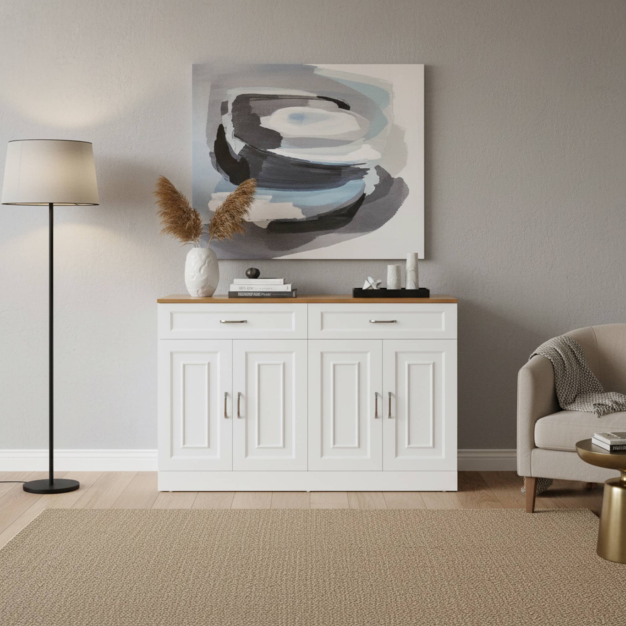Urban Meuble - Wholesale Cabinet - Wood and white effect sideboard with 4 doors and 2 drawers 120*35cm OPALPHYT
