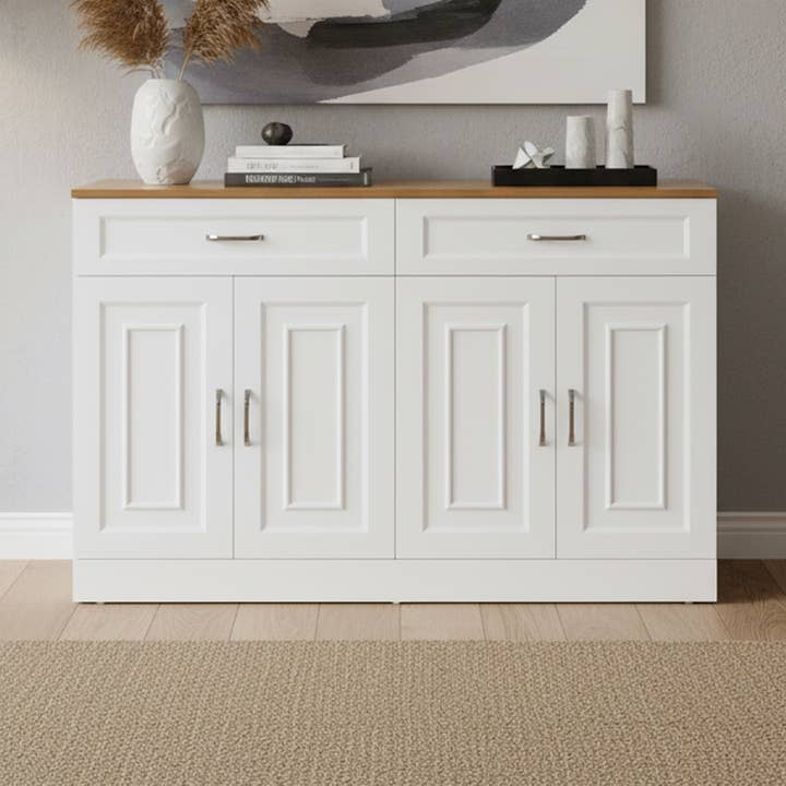 Urban Meuble - Wholesale Cabinet - Wood and white effect sideboard with 4 doors and 2 drawers 120*35cm OPALPHYT0