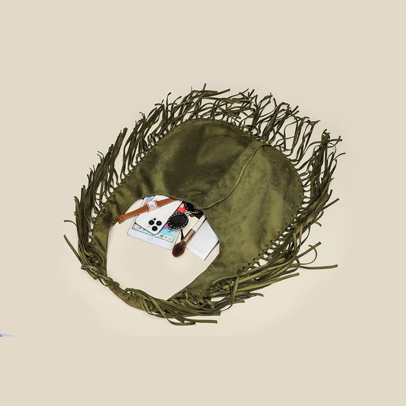 Tourtiwi - Wholesale Shoulder Bag - Women's - Vintage Fringed Suede Shoulder Bag8