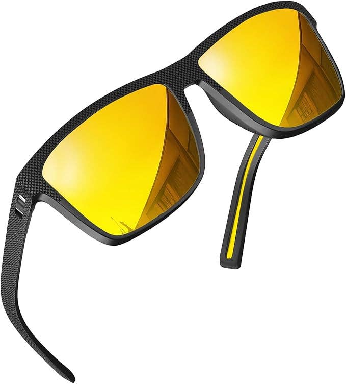 grinderPUNCH - Wholesale Sunglasses - Unisex - grinderPUNCH Night Driving Glasses Anti Glare Polarized For Women Men Night Vision Yellow Lens Anti Glare Driving Glasses UV Protection (Black Frame/Polarized Yellow Lens)