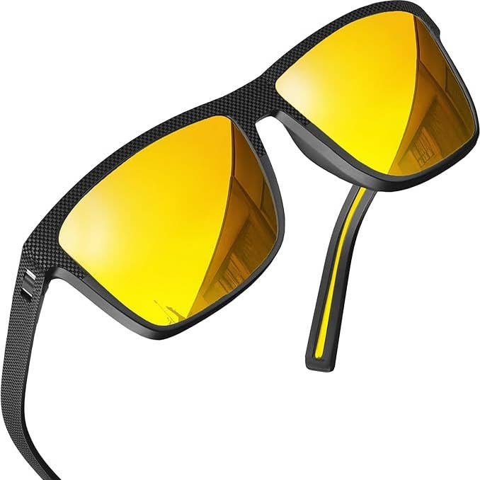 grinderPUNCH - Wholesale Sunglasses - Unisex - grinderPUNCH Night Driving Glasses Anti Glare Polarized For Women Men Night Vision Yellow Lens Anti Glare Driving Glasses UV Protection (Black Frame/Polarized Yellow Lens)0