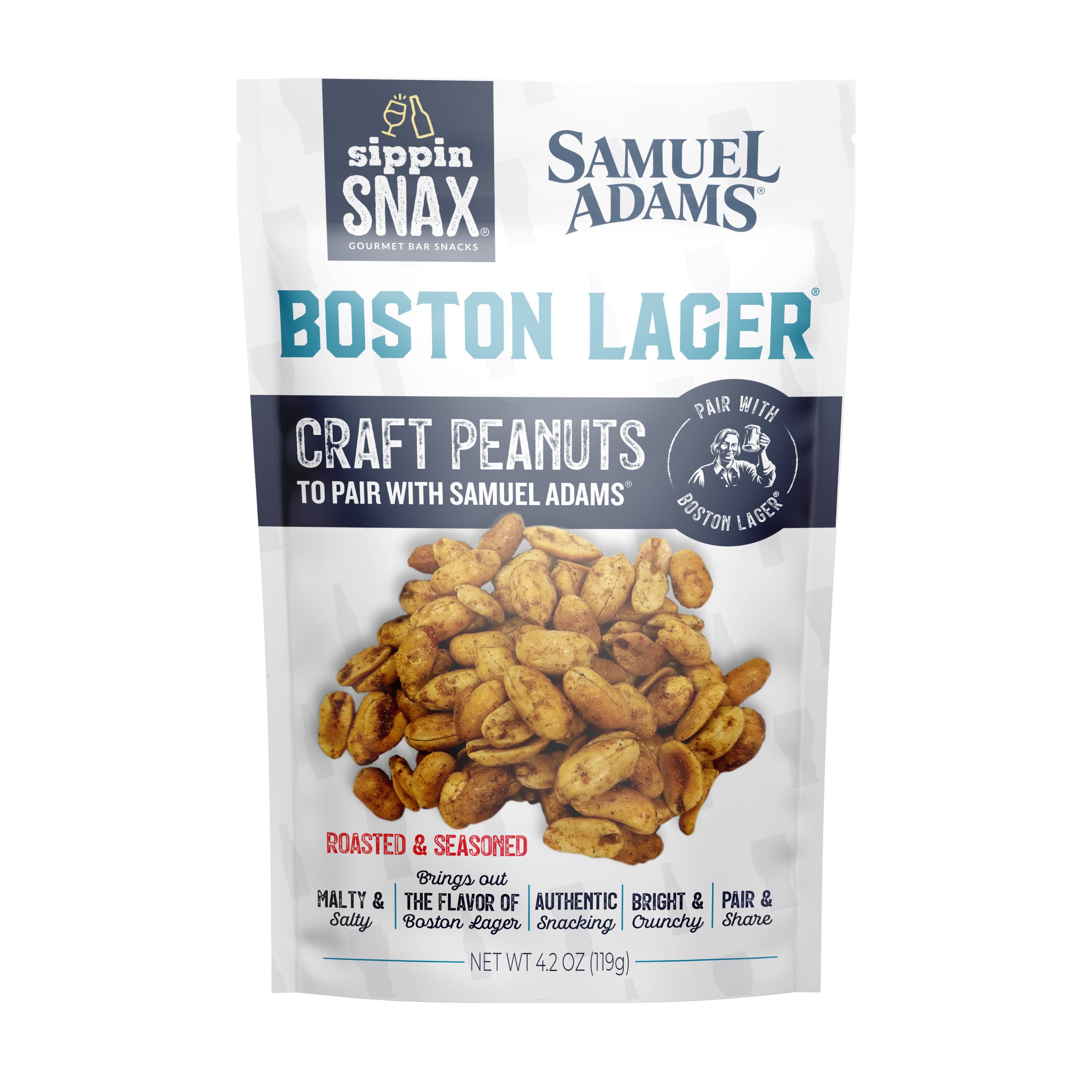SIPPIN SNAX Gourmet Bar Snacks - Wholesale Nuts - SIPPIN SNAX Samuel Adams Boston Lager Craft Peanuts 4.2 oz CASE (12 Ct)0