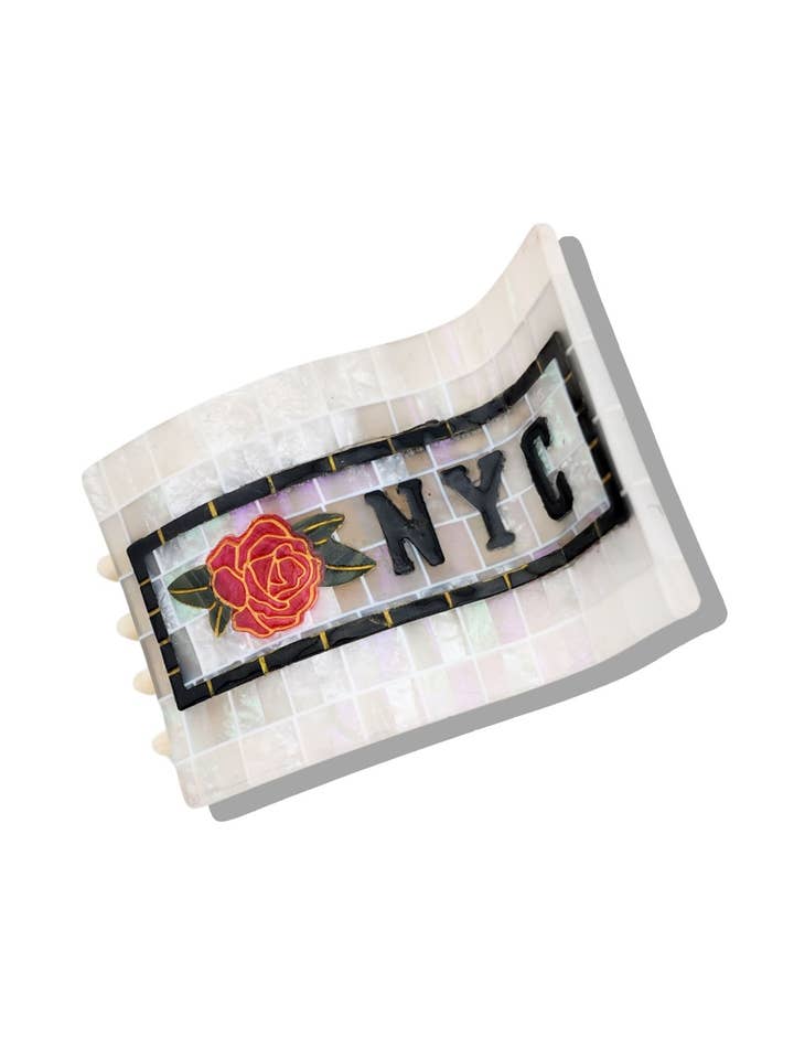Hand-painted NYC Subway Heart Hair Lay down Claw Clip for wholesale by Solar Eclipse