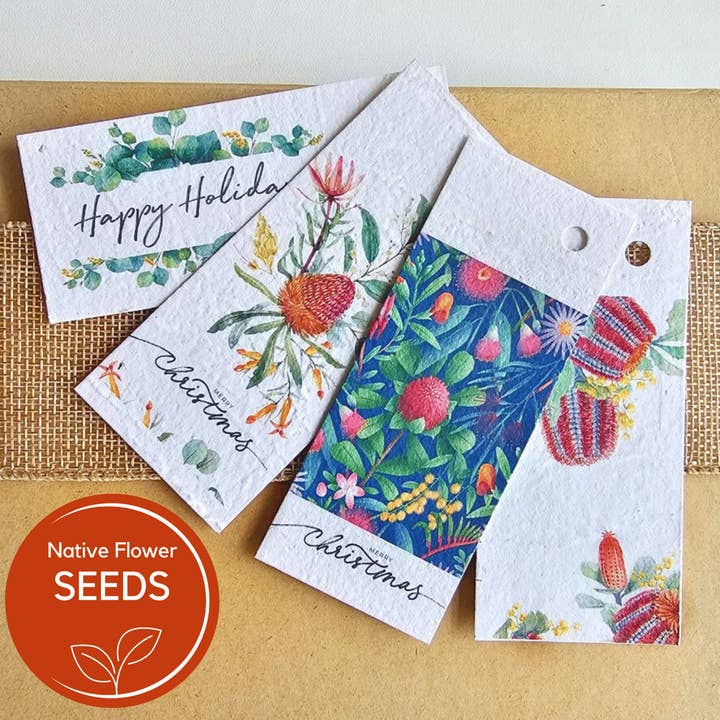 Plantable Christmas Native Flower Gift Tags Set of 12 for wholesale by Native Seed Box