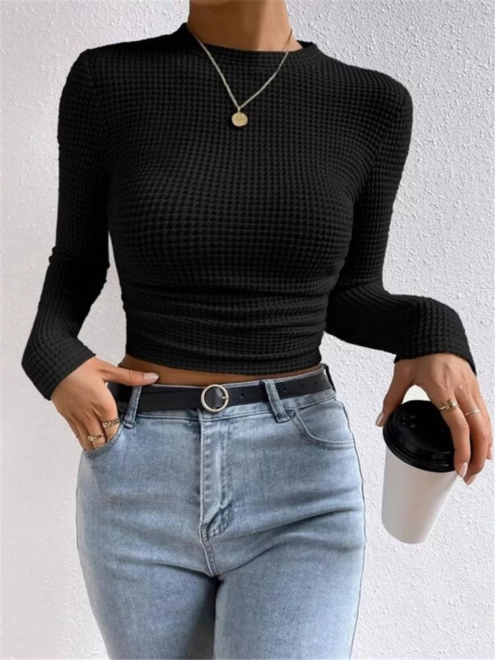 Blak Wardrob - Wholesale Knit Top - Women's - Waffle Knit Long Sleeve T-Shirt15