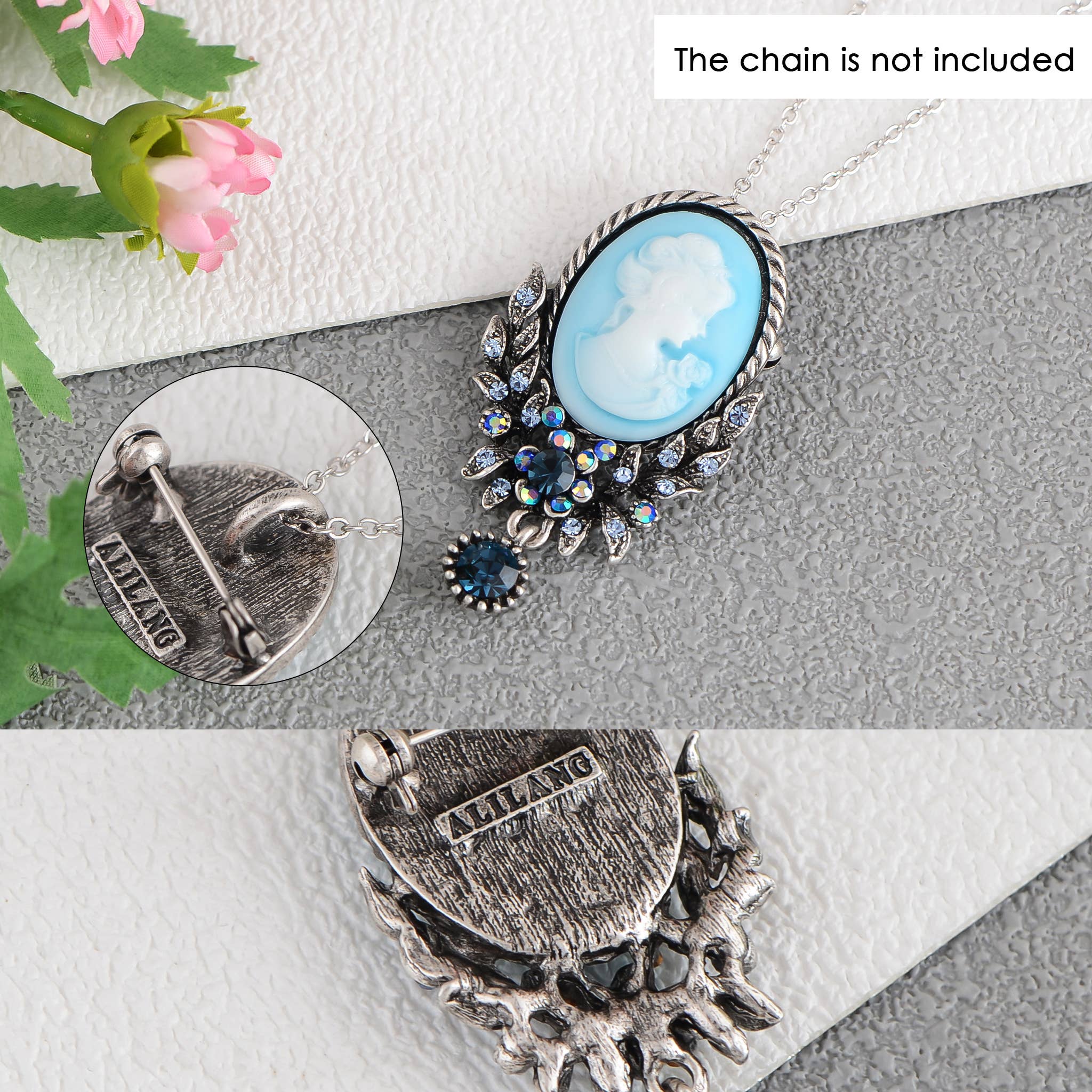 AK Brand - Wholesale Brooch - Vintage Victorian Cameo Brooch Maiden Flower Ribbon Bow59