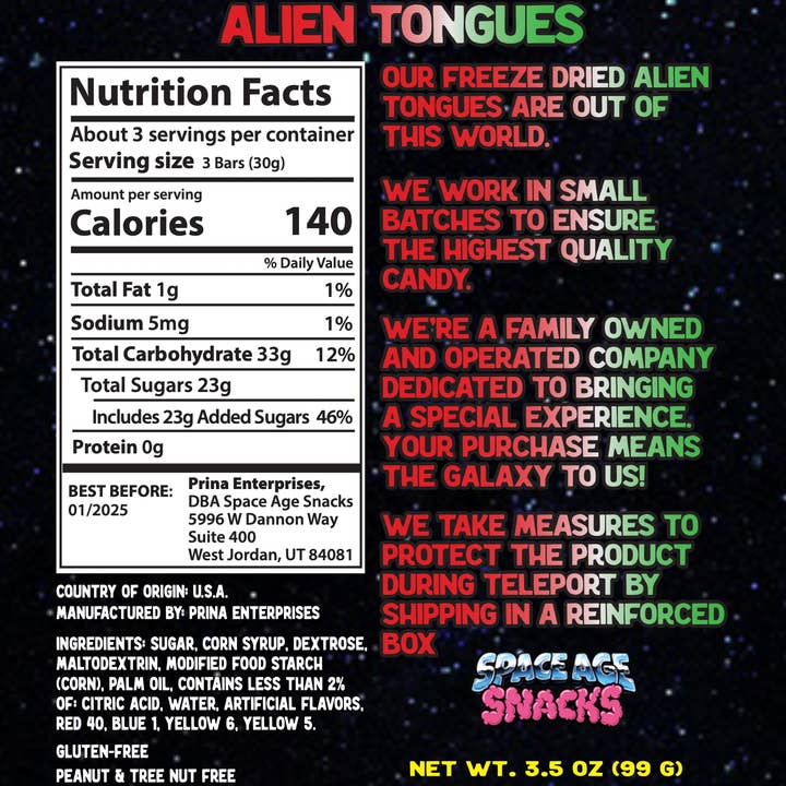 Space Age Snacks - Wholesale Hard Candy - Freeze Dried Alien Tongues (3.5 Ounce)4