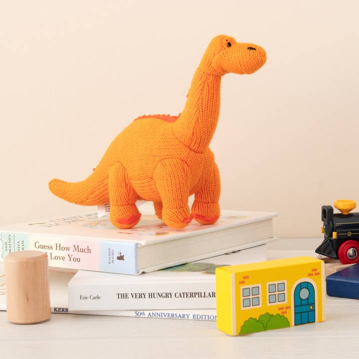 Best Years Ltd - Wholesale Stuffed/Plush Toy - Kids & Baby - Knitted Diplodocus Soft Toy Dinosaur Teddy - Orange2