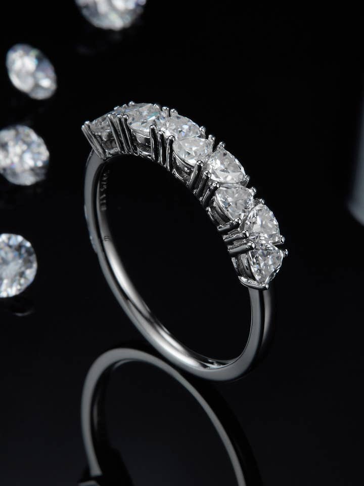 1 Carat Moissanite Platinum Over Pure Sterling Silver Half-Eternity Ring for wholesale by Sparkala