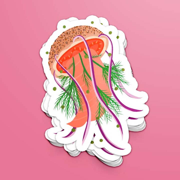 What is Sam Doing - Wholesale Sticker - Lox Bagel Jellyfish Vinyl Sticker for Indoor/Outdoor