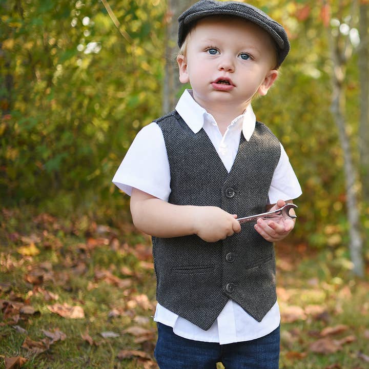 Born To Love - Wholesale Vest - Kinderen - Donkergrijs tweed Born To Love kindervest trouwmode5