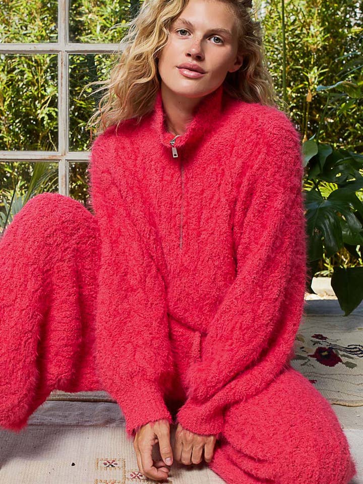 Half zip up Berber Sweater Top SALE for wholesale by Pol Clothing