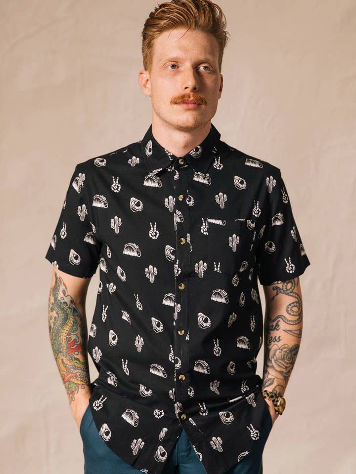 Pyknic - Wholesale Button Down Shirt - Unisex - No Problemo Cactus Tacos Casual Button Down Shirt Men Women