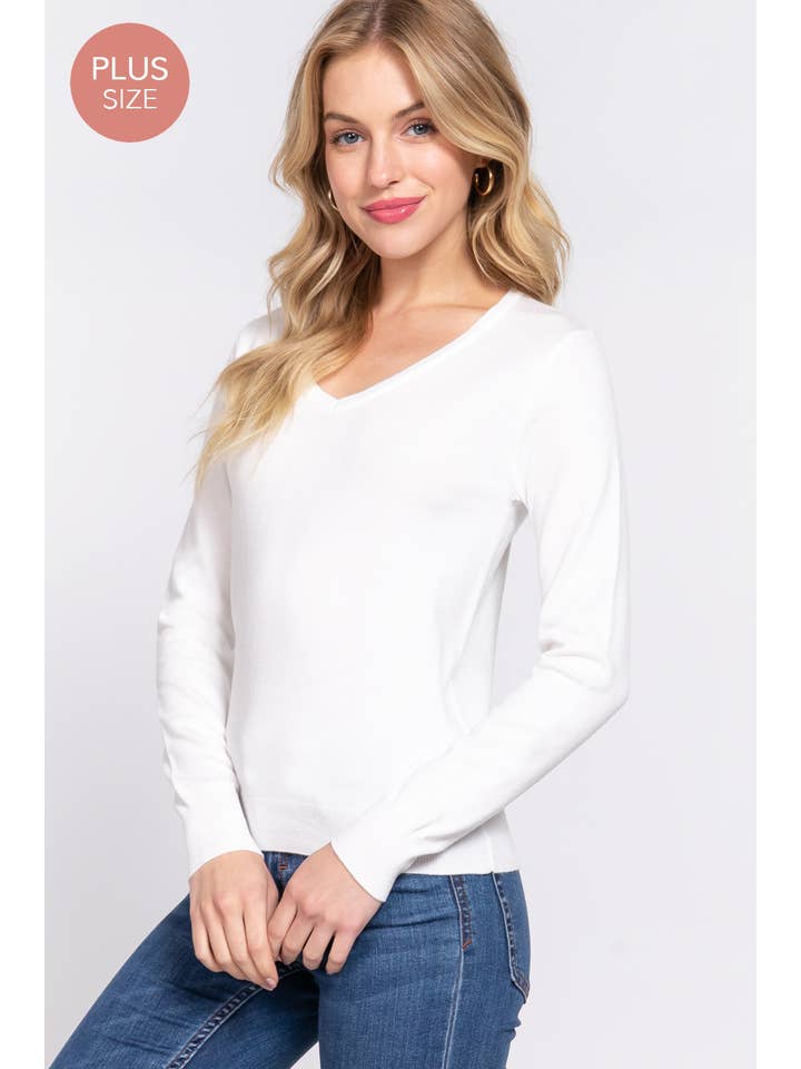 Active Basic | Active USA – Großhandel Strickpullover – Damen – Basic-Pullover mit V-Ausschnitt und langen Ärmeln in Übergröße14