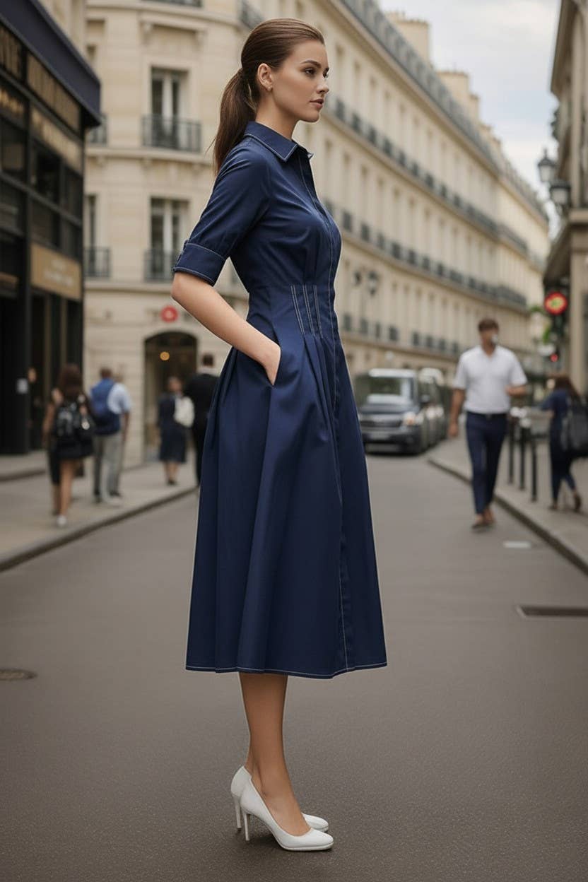 VAVA by Joy Han - Wholesale Dress - Women's - CONTRAST STITCH DETAIL W/SHORT SLEEVE MIDI DRESS5