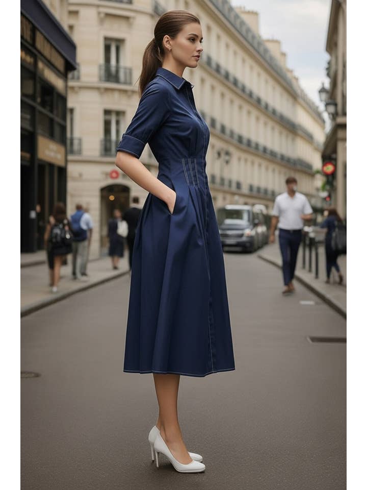 VAVA by Joy Han - Wholesale Dress - Women's - CONTRAST STITCH DETAIL W/SHORT SLEEVE MIDI DRESS5