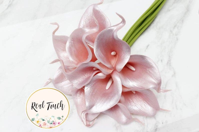 Angel Isabella – wholesale Artificial flowers – pack of 10-real touch calla lilies metallic gold silver4