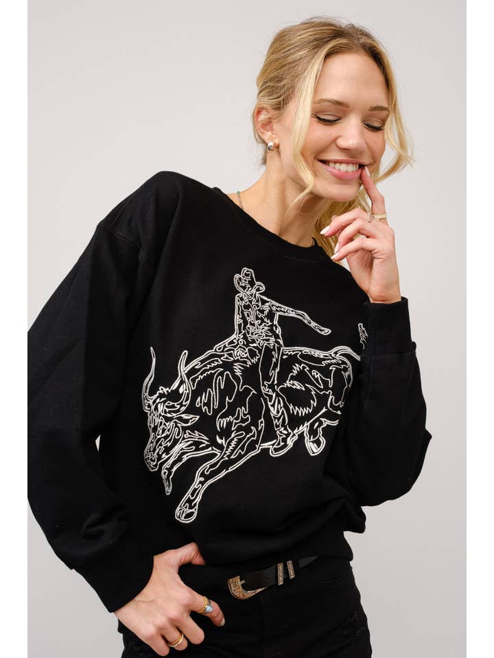 Blue B – Engroshandel Grafisk Sweatshirt - Dame – 36327T - Broderet western pullover-sweatshirt17