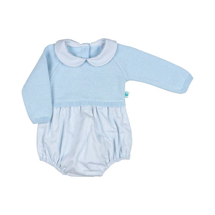 Bean Baby Clothes - Wholesale Dress - Baby - Blue Baby Romper in Knit and Striped Cotton Fabric
