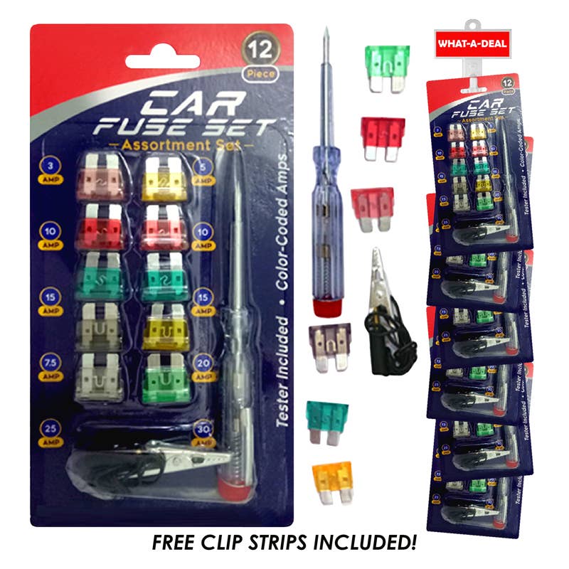 Deluxe Import Trading – wholesale Tool set – 36pcs 12 Pack Auto Fuses and Tester Set  with 3 clip strips0