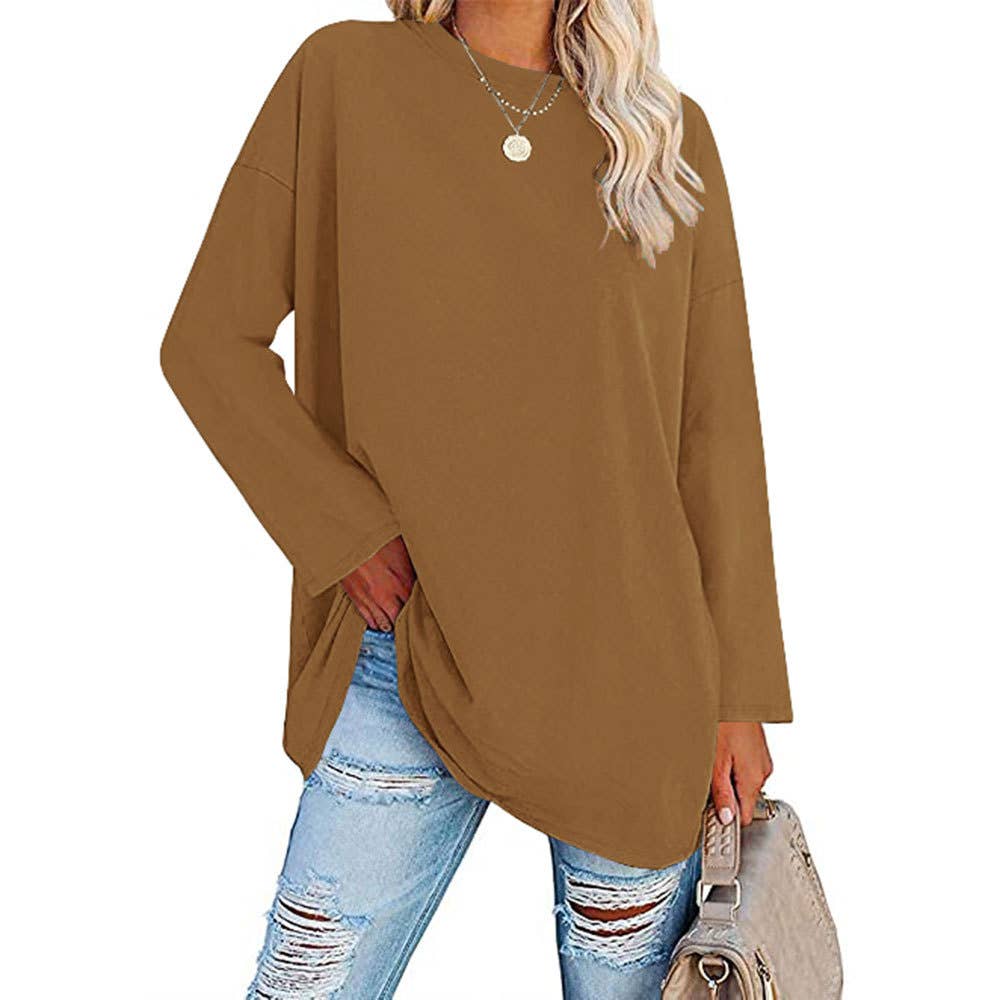 Rosa Clothing - Wholesale T-Shirt - Women's - Loose Round Neck Long Sleeve T-shirt Top1
