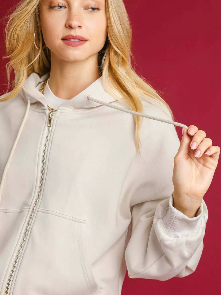 ECRU Umgee Zip-Up Fleece Hooded Jacket for wholesale on Faire4